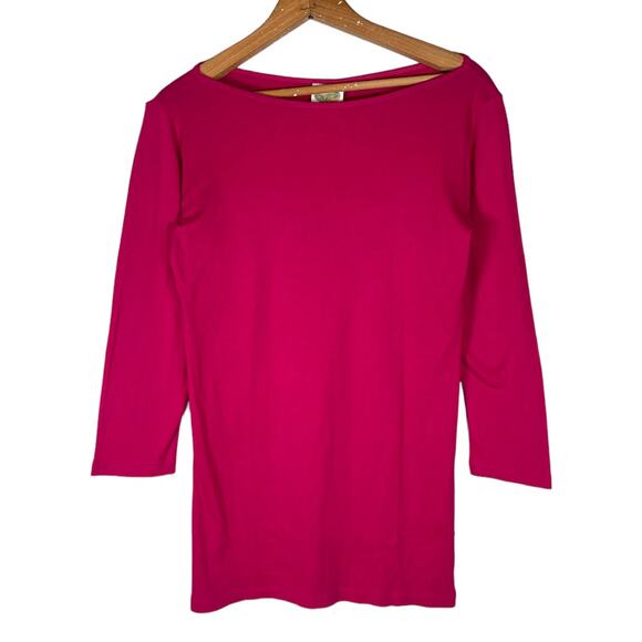 NEW  Ramblers Way 3/4 Sleeve Boat Neck Rib Knit T-Shirt-Wild Rose    Size: L - Picture 1 of 3